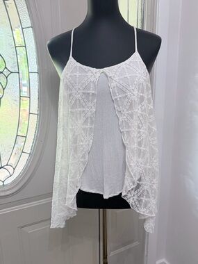 PPLA Lace Boho Tank Top White Flowy Layered Size Large